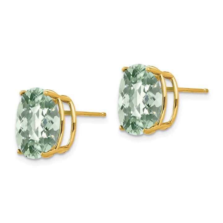 14K Yellow Gold 12x10mm Oval Checker-Cut Green Quartz Post Earrings, view 2 of 4
