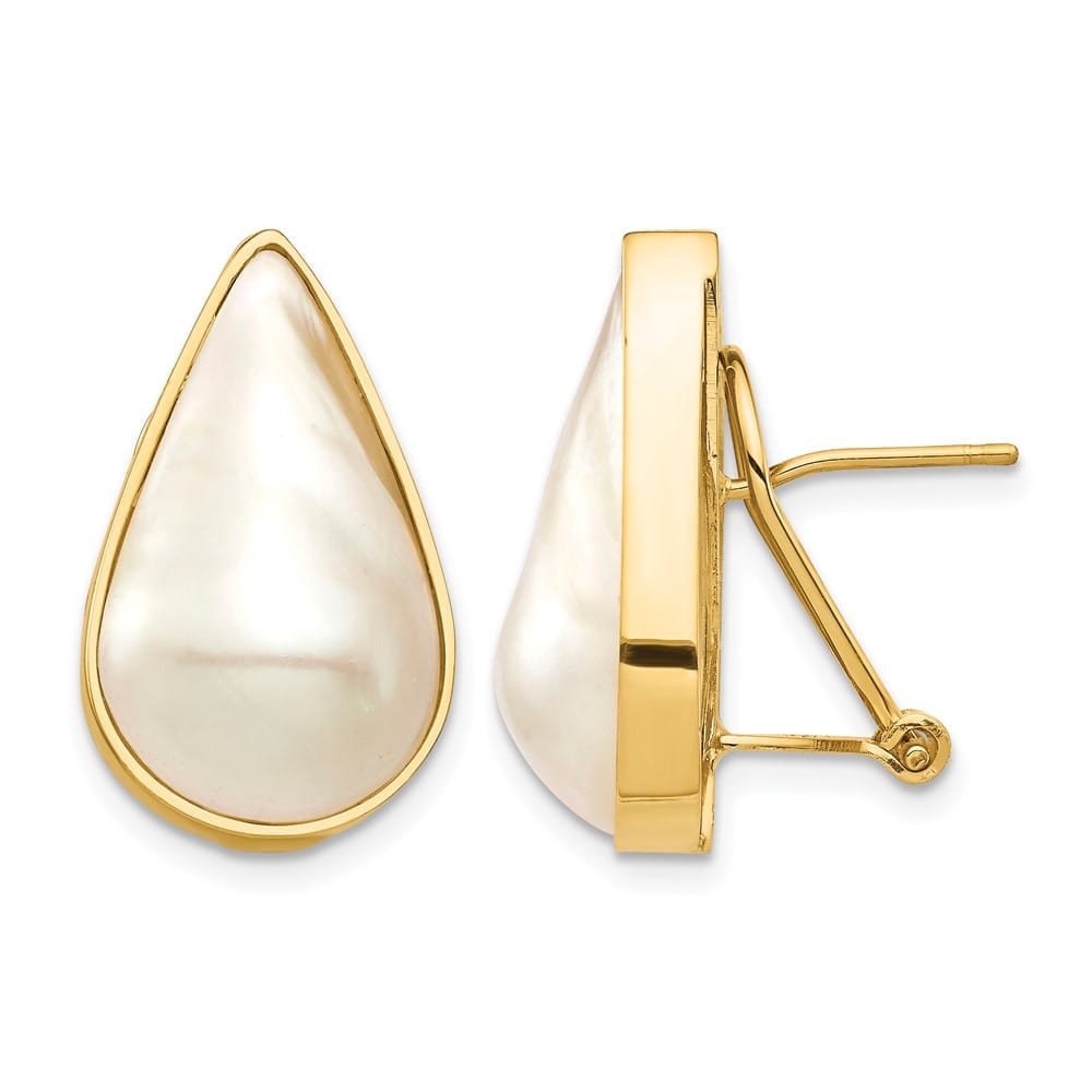 14K Yellow Gold 12x20 White Pear Saltwater Cultured Mabe Earrings