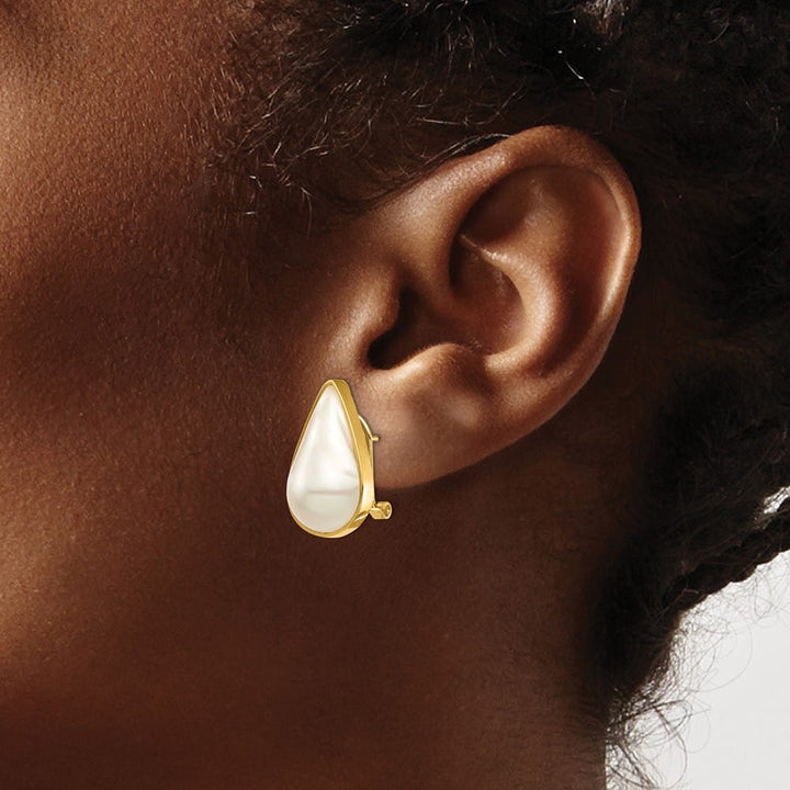 14K Yellow Gold 12x20 White Pear Saltwater Cultured Mabe Earrings