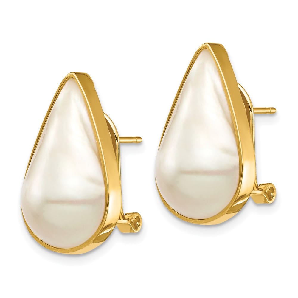 14K Yellow Gold 12x20 White Pear Saltwater Cultured Mabe Earrings