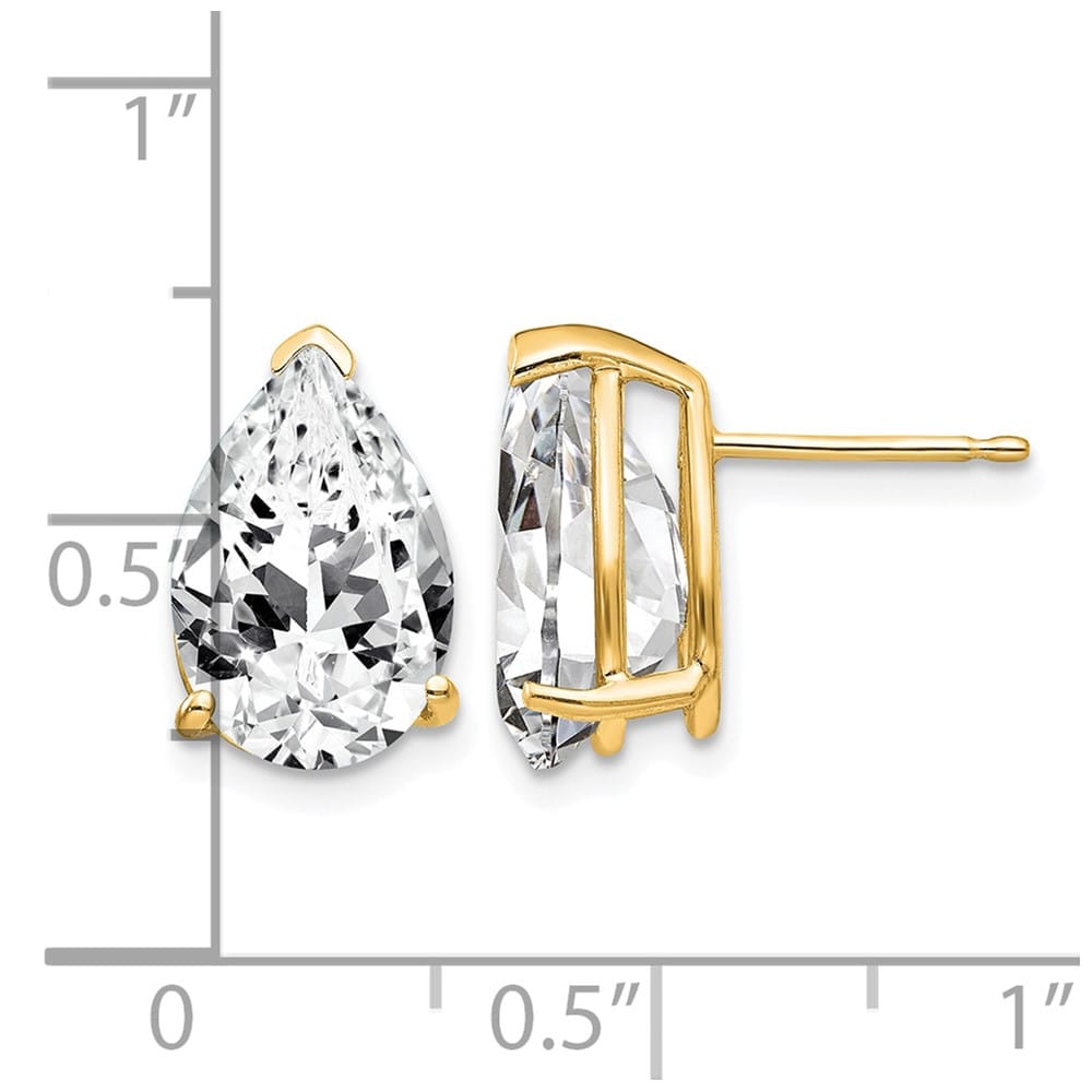 14K Yellow Gold 12x8mm Pear Cubic Zirconia Post Earrings, view 4 of 4