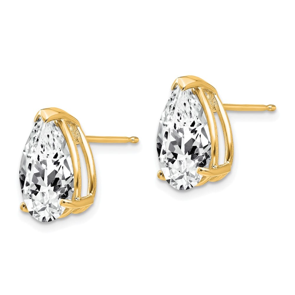 14K Yellow Gold 12x8mm Pear Cubic Zirconia Post Earrings, view 2 of 4