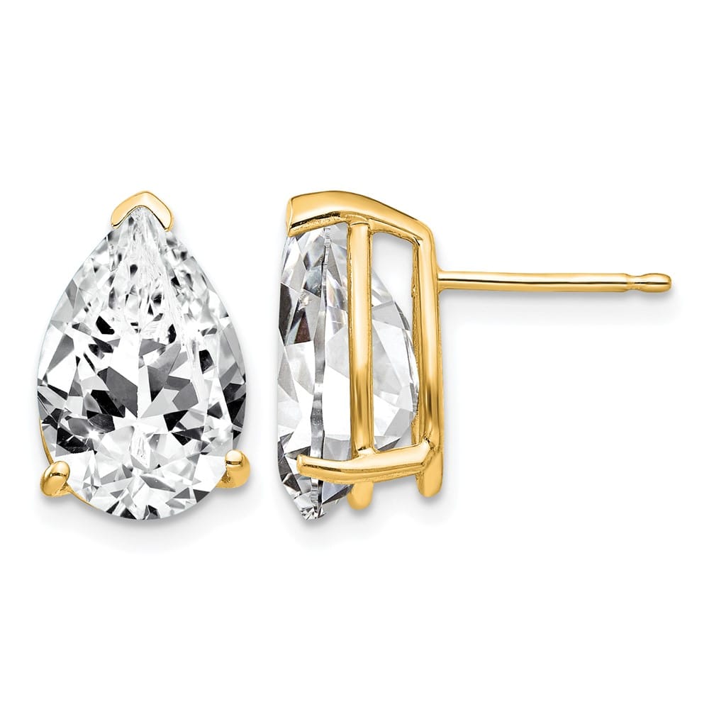 14K Yellow Gold 12x8mm Pear Cubic Zirconia Post Earrings, view 1 of 4