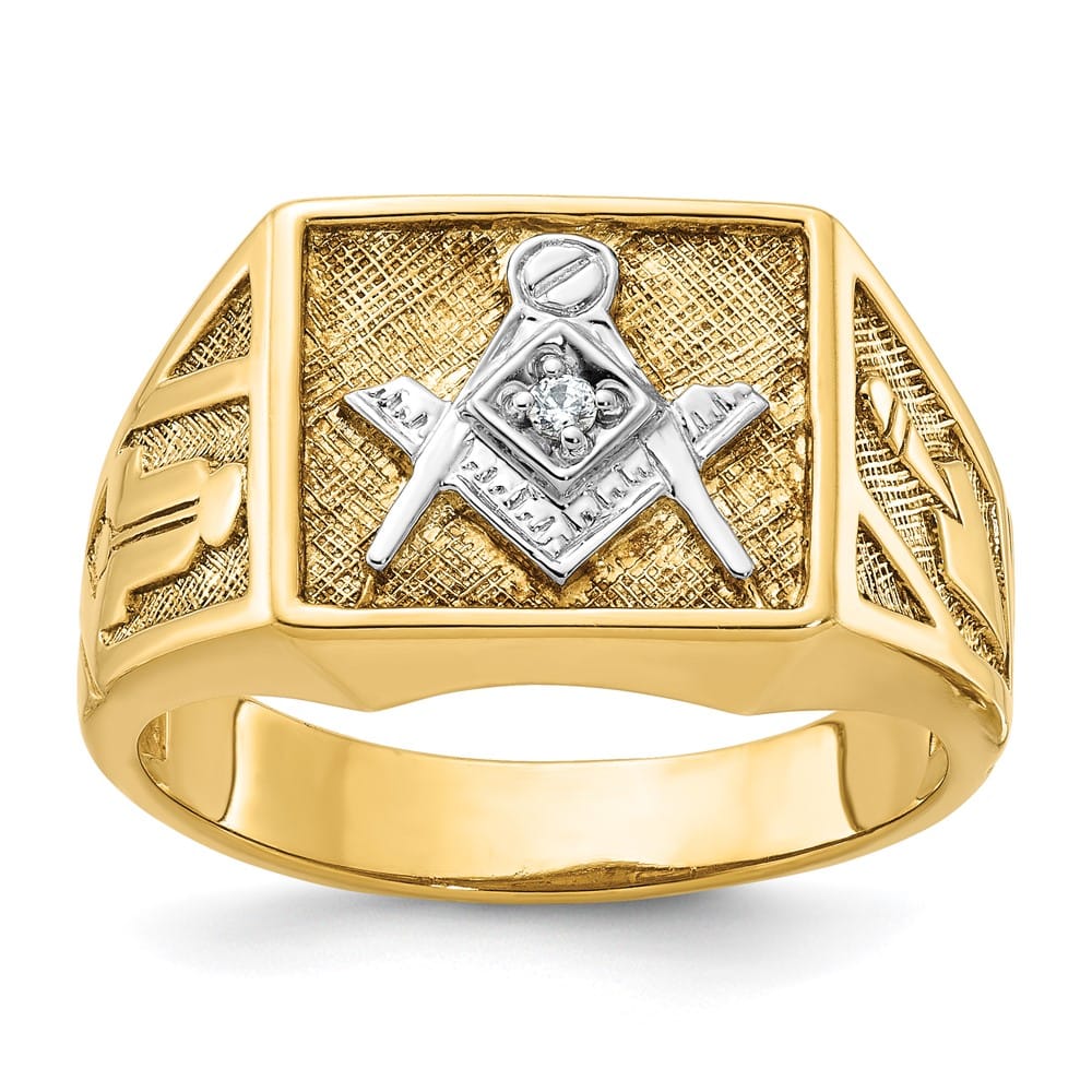 14k Yellow Gold 13.1 mm with Diamond Blue Lodge Master Men's Ring