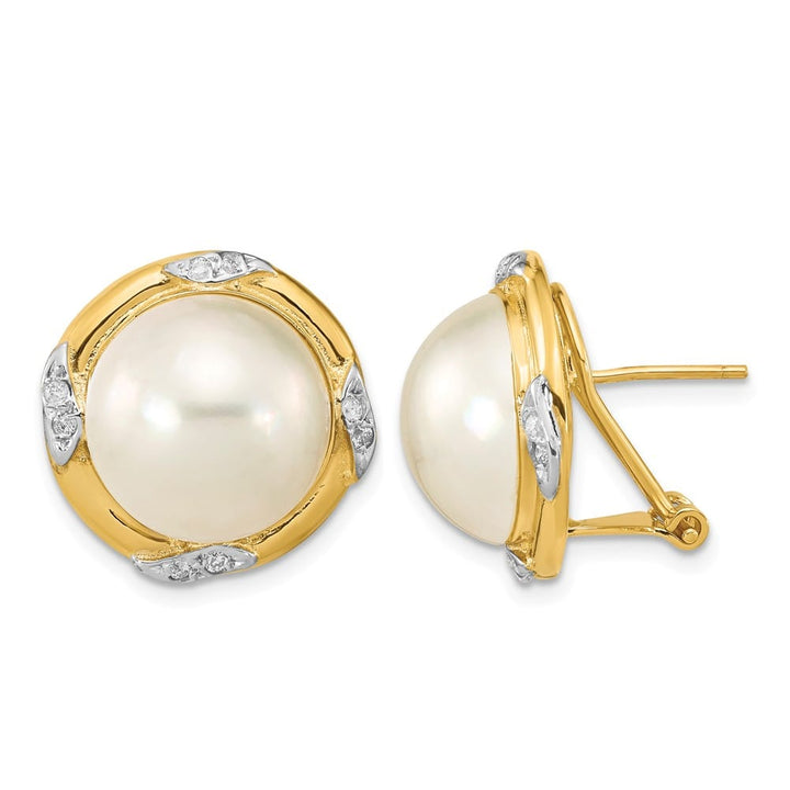 14K Yellow Gold 13-14mm White Mabe Saltwater Cultured Pearl Earrings