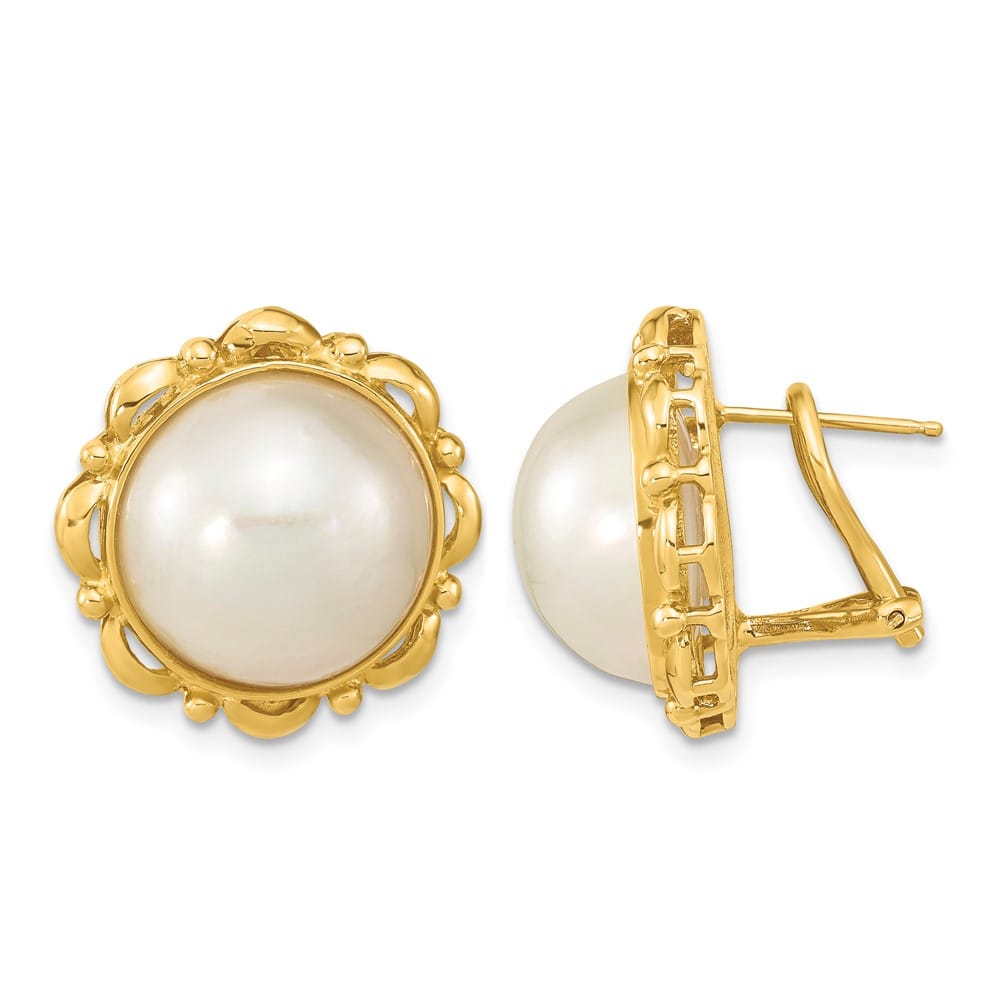 14K Yellow Gold 13-14mm White Mabe Saltwater Cultured Pearl Earrings