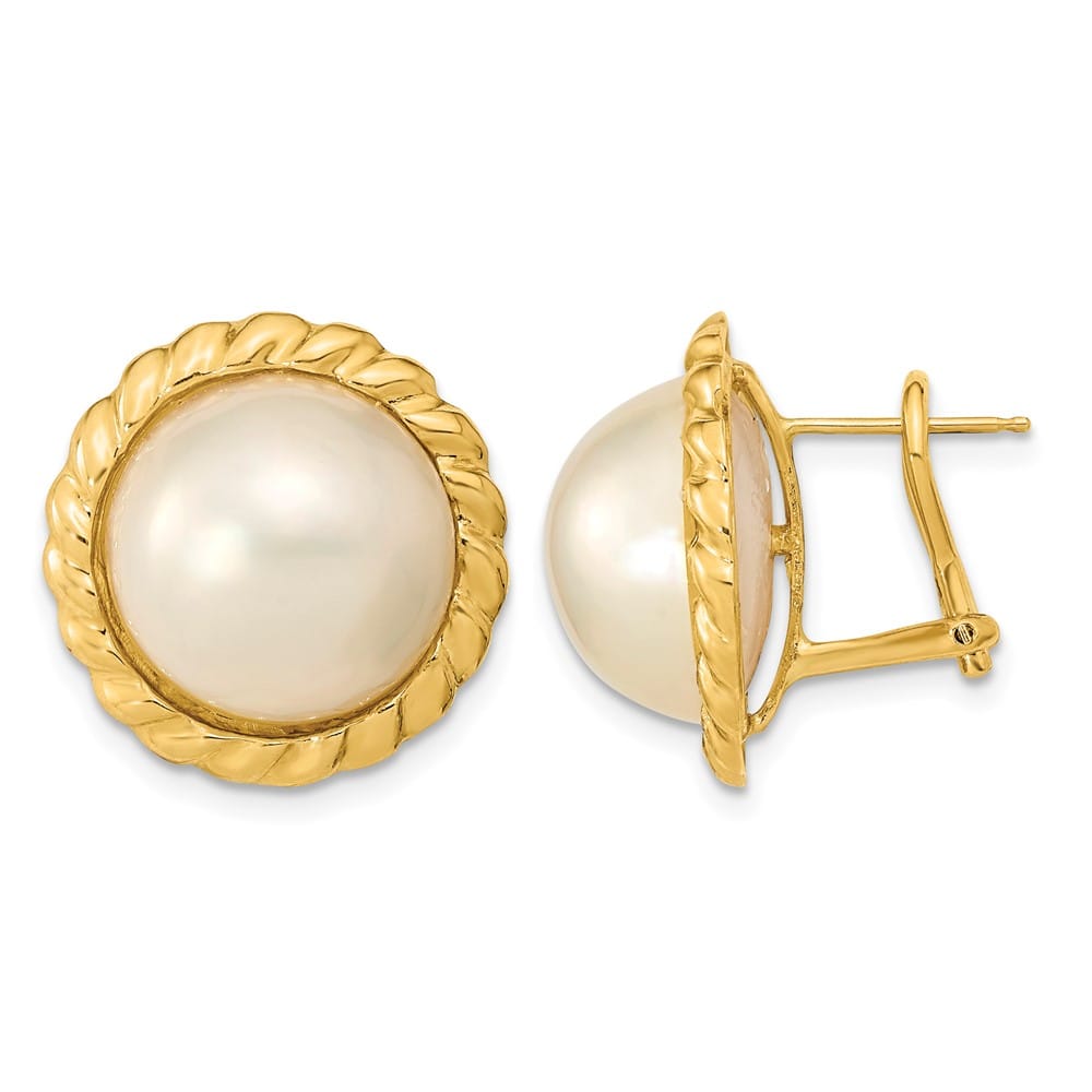 14K Yellow Gold 13-14mm White Mabe Saltwater Cultured Pearl Earrings
