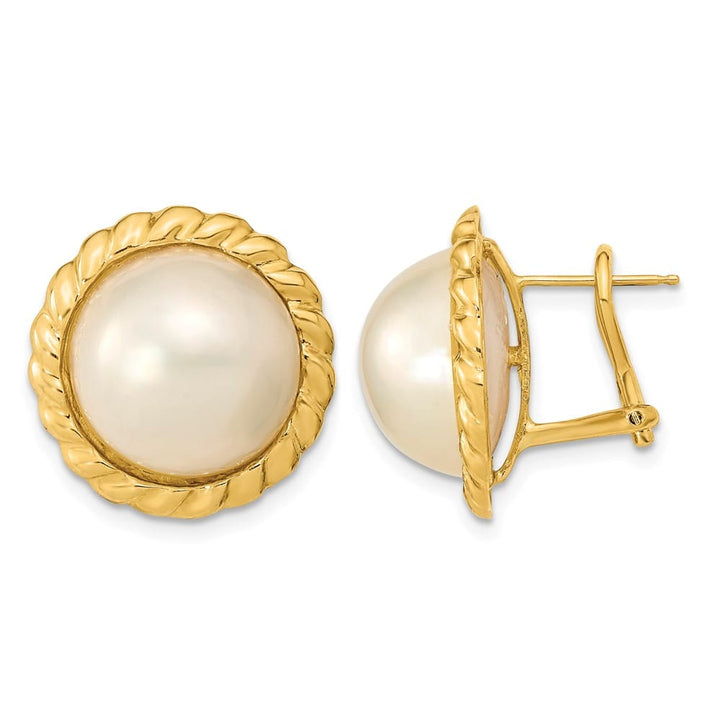 14K Yellow Gold 13-14mm White Mabe Saltwater Cultured Pearl Earrings