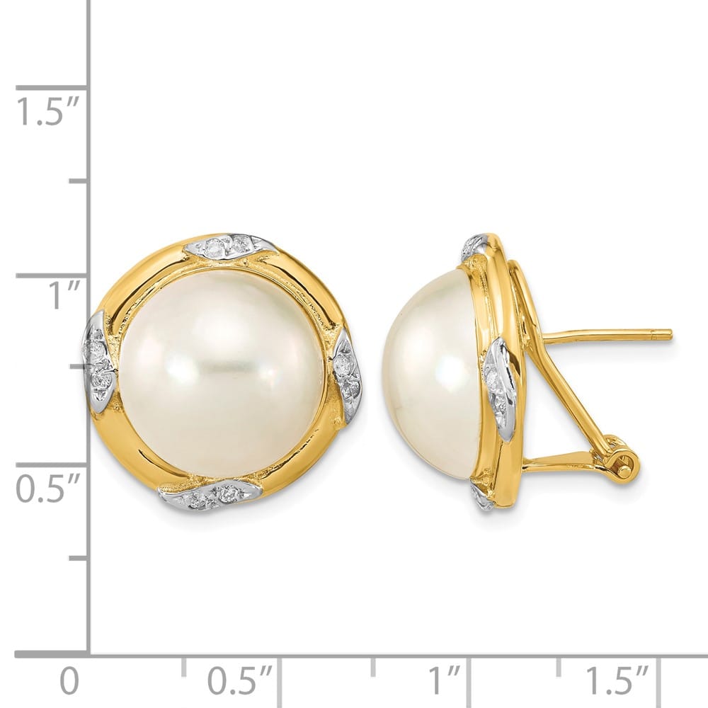 14K Yellow Gold 13-14mm White Mabe Saltwater Cultured Pearl Earrings