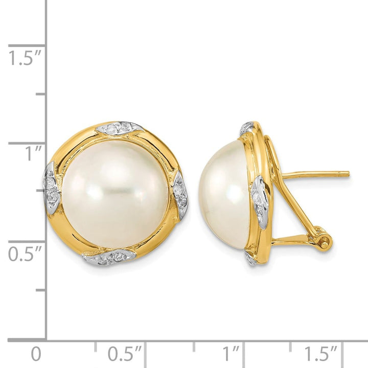 14K Yellow Gold 13-14mm White Mabe Saltwater Cultured Pearl Earrings