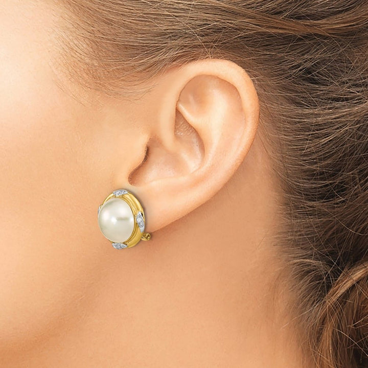 14K Yellow Gold 13-14mm White Mabe Saltwater Cultured Pearl Earrings