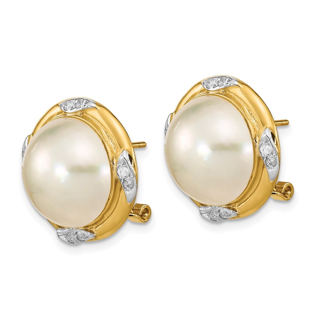 14K Yellow Gold 13-14mm White Mabe Saltwater Cultured Pearl Earrings