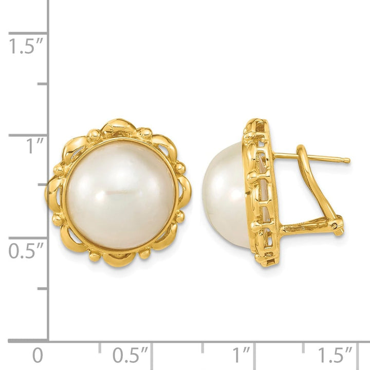 14K Yellow Gold 13-14mm White Mabe Saltwater Cultured Pearl Earrings