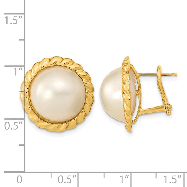 14K Yellow Gold 13-14mm White Mabe Saltwater Cultured Pearl Earrings