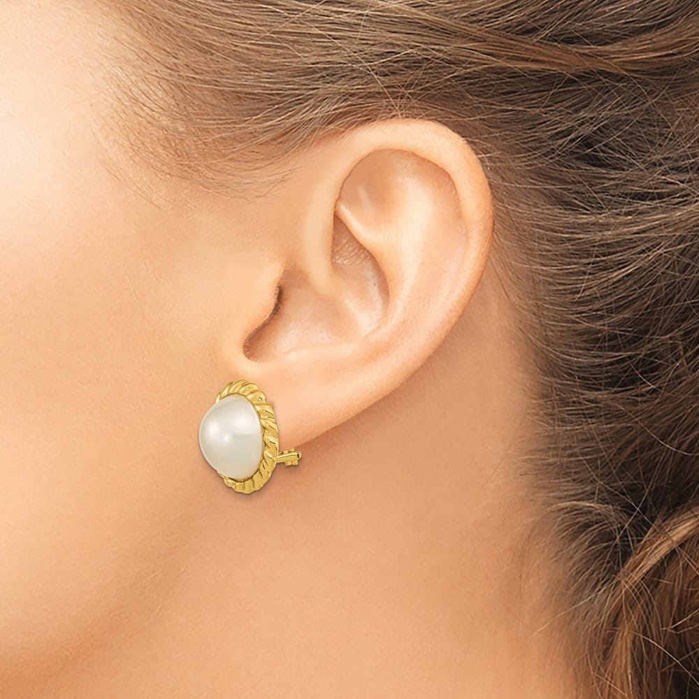 14K Yellow Gold 13-14mm White Mabe Saltwater Cultured Pearl Earrings