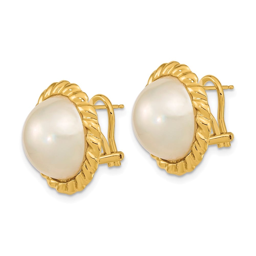 14K Yellow Gold 13-14mm White Mabe Saltwater Cultured Pearl Earrings