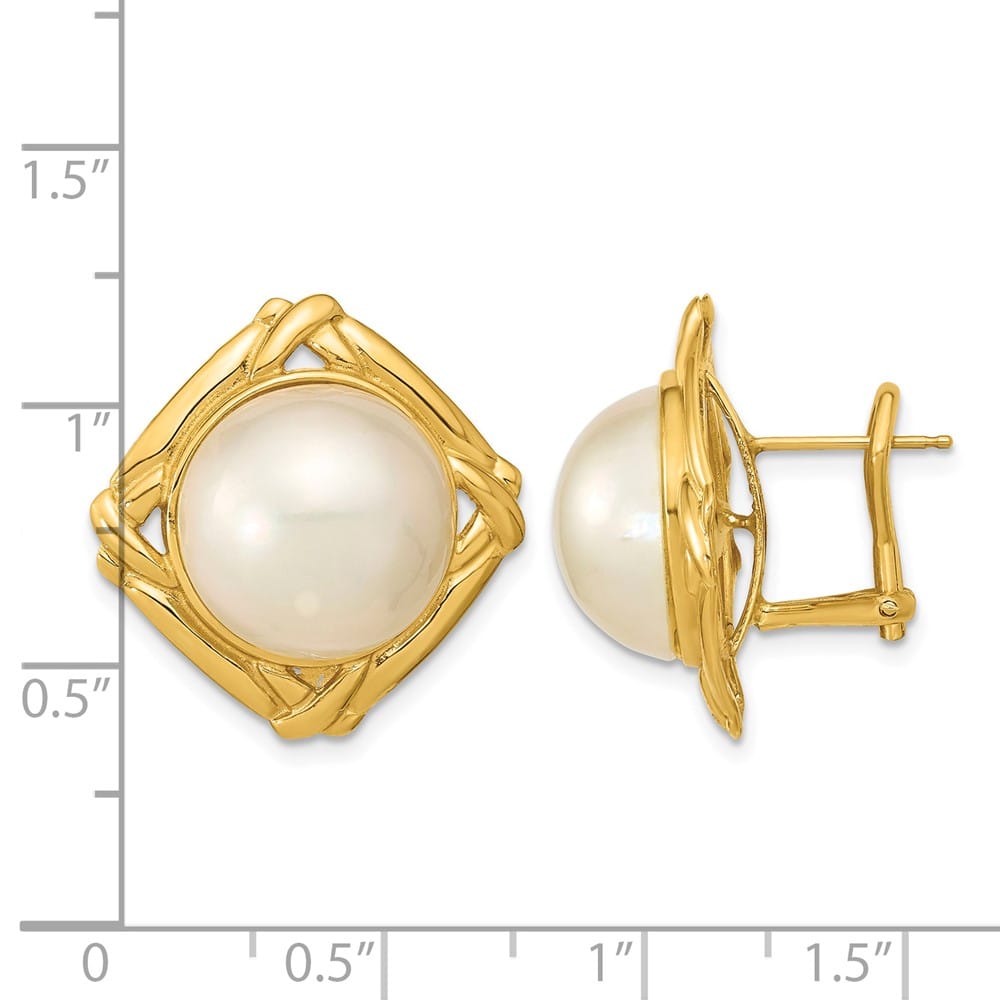 14K Yellow Gold 13-14mm White Mabe Saltwater Cultured Pearl Earrings