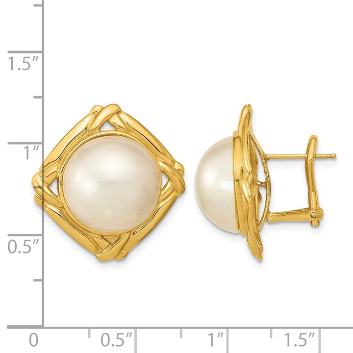 14K Yellow Gold 13-14mm White Mabe Saltwater Cultured Pearl Earrings