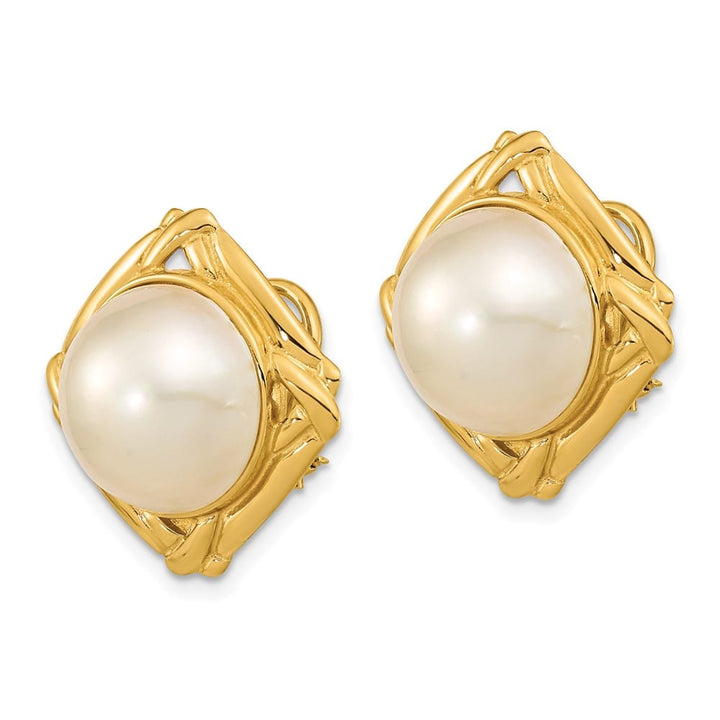 14K Yellow Gold 13-14mm White Mabe Saltwater Cultured Pearl Earrings