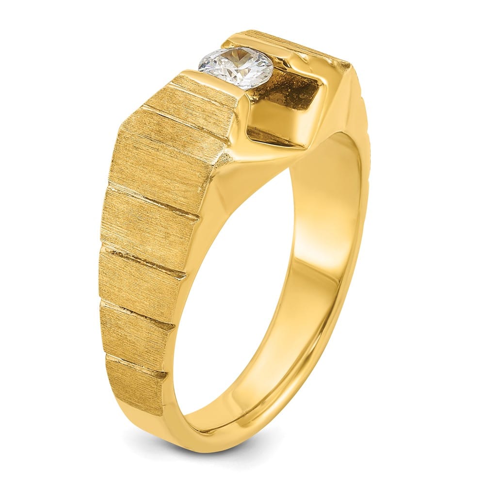 14k Yellow Gold 13.15 g Polished and Satin Diamond Men's Ring