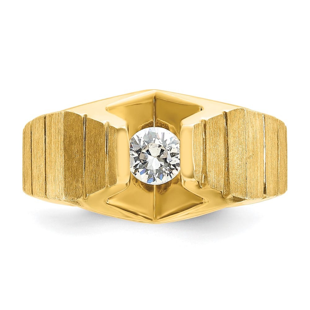 14k Yellow Gold 13.15 g Polished and Satin Diamond Men's Ring