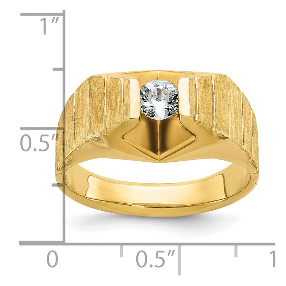14k Yellow Gold 13.15 g Polished and Satin Diamond Men's Ring