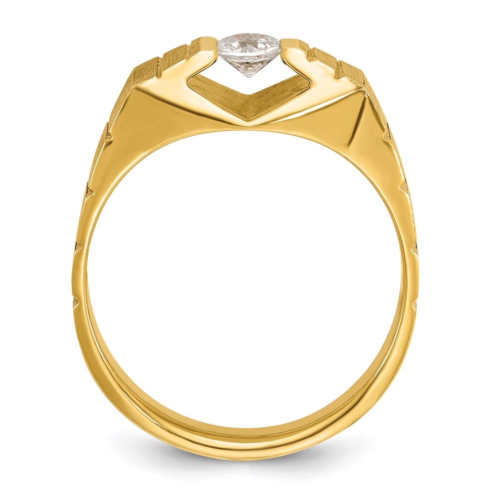 14k Yellow Gold 13.15 g Polished and Satin Diamond Men's Ring