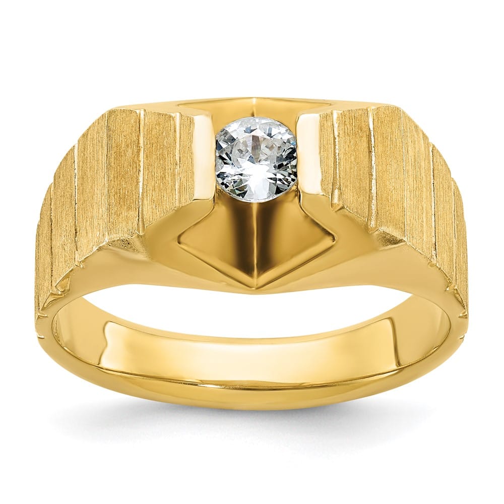 14k Yellow Gold 13.15 g Polished and Satin Diamond Men's Ring