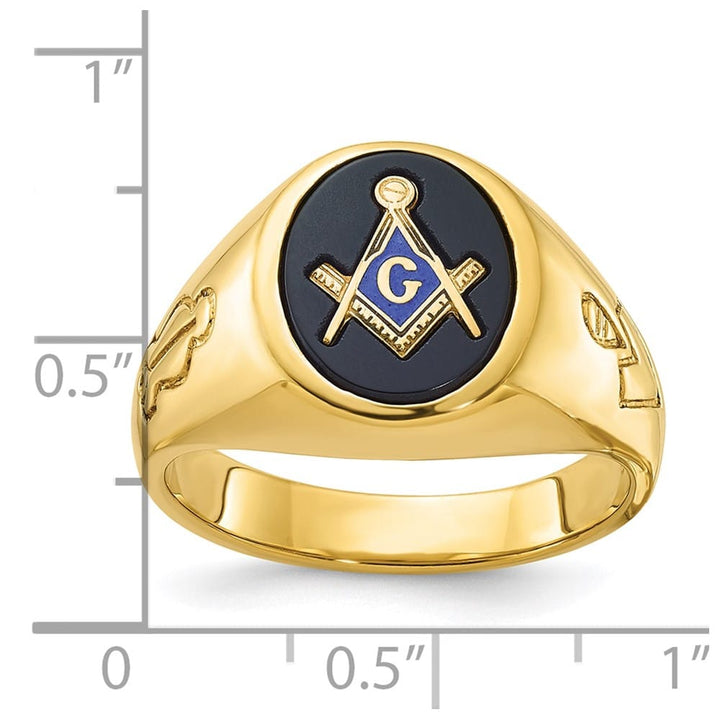 14k Yellow Gold 13.7 mm with Oval Onyx Blue Lodge Master Men's Ring