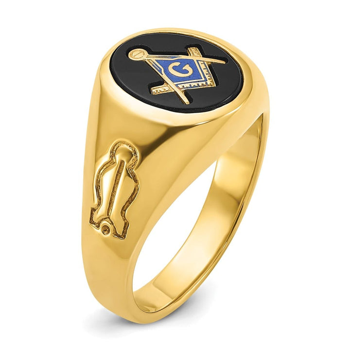 14k Yellow Gold 13.7 mm with Oval Onyx Blue Lodge Master Men's Ring