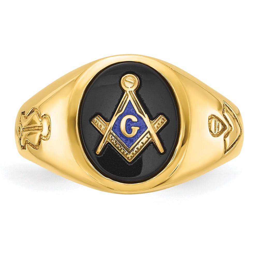 14k Yellow Gold 13.7 mm with Oval Onyx Blue Lodge Master Men's Ring