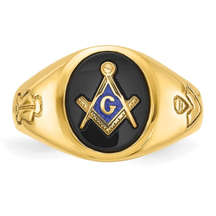14k Yellow Gold 13.7 mm with Oval Onyx Blue Lodge Master Men's Ring