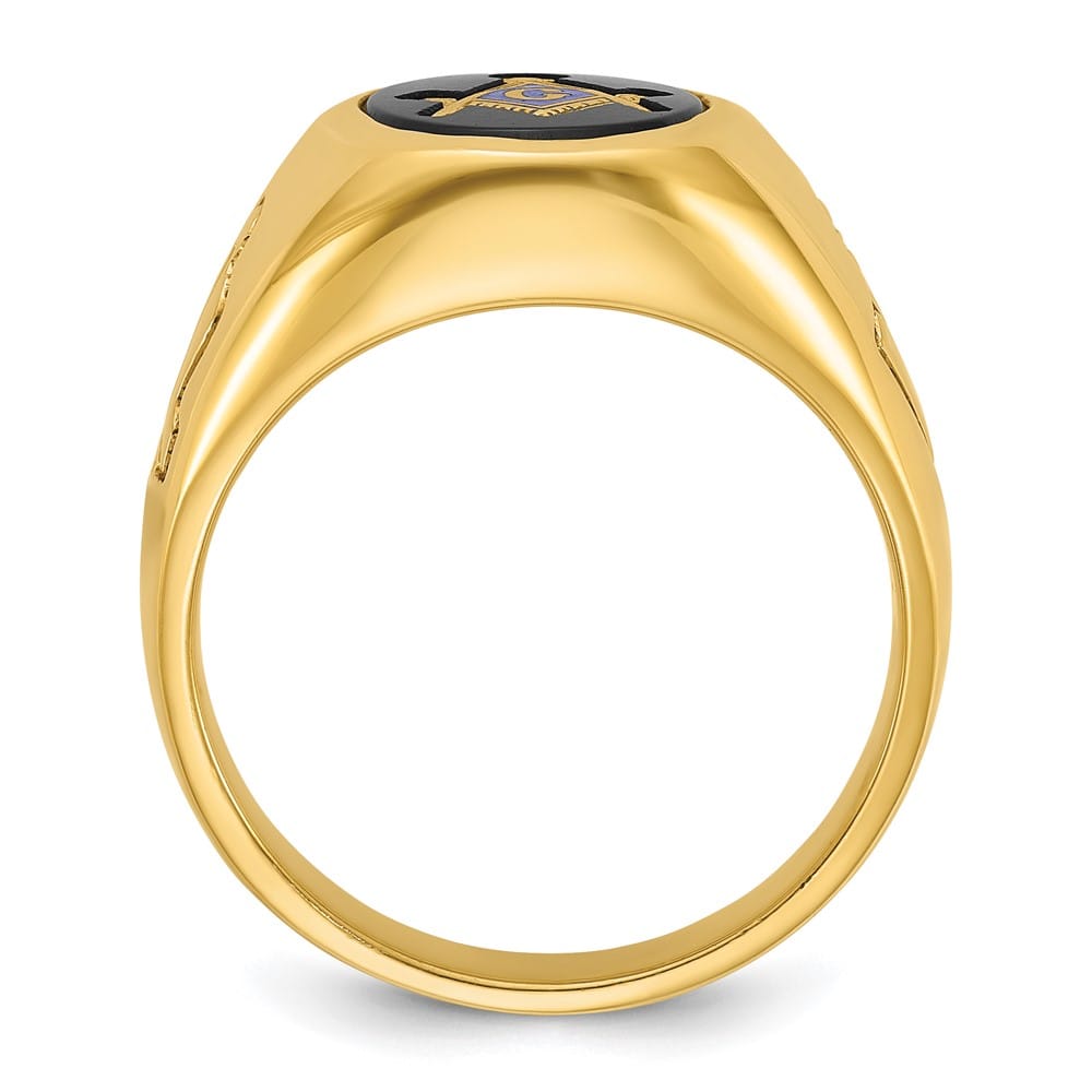 14k Yellow Gold 13.7 mm with Oval Onyx Blue Lodge Master Men's Ring