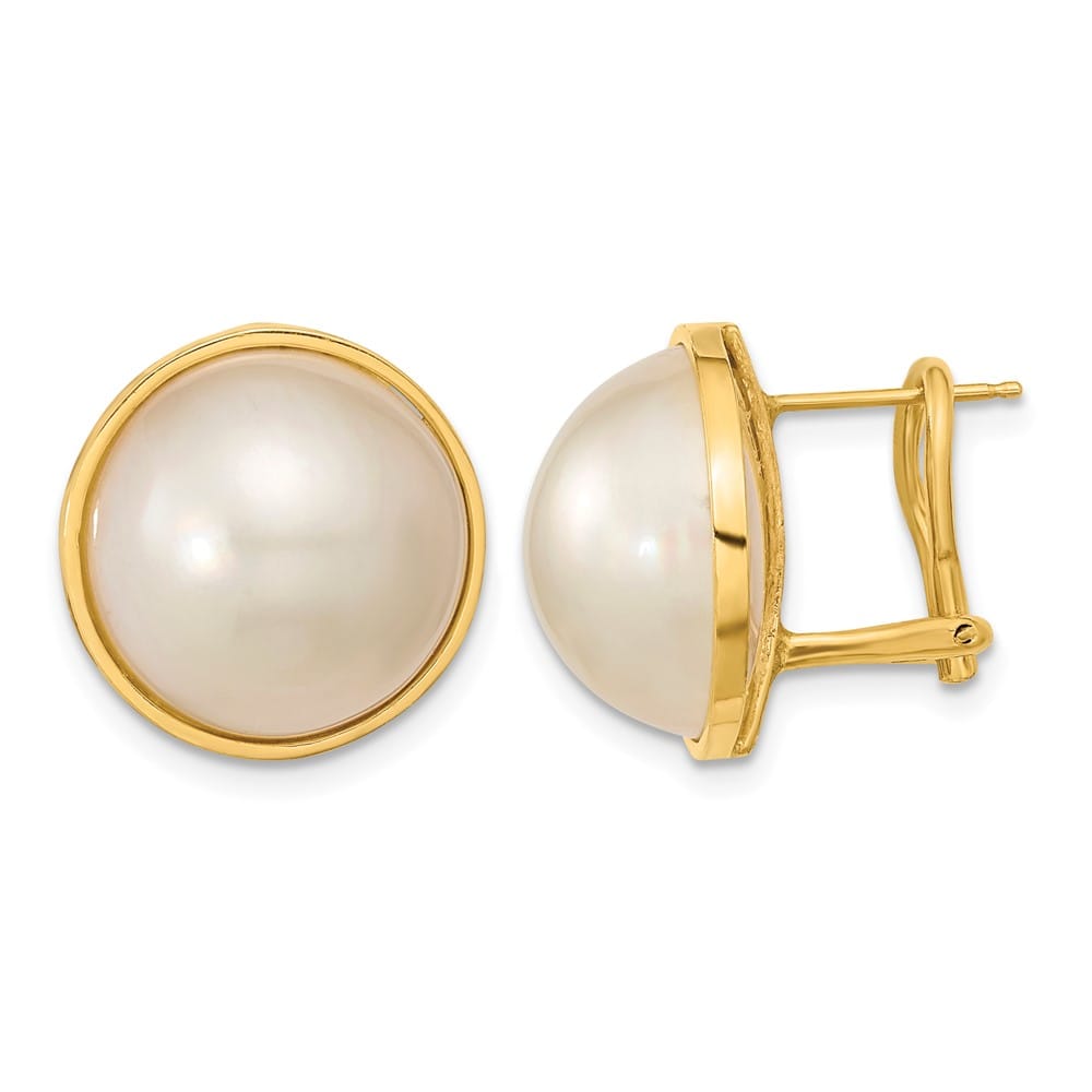 14K Yellow Gold 14-15mm White Mabe Saltwater Cultured Pearl Earrings