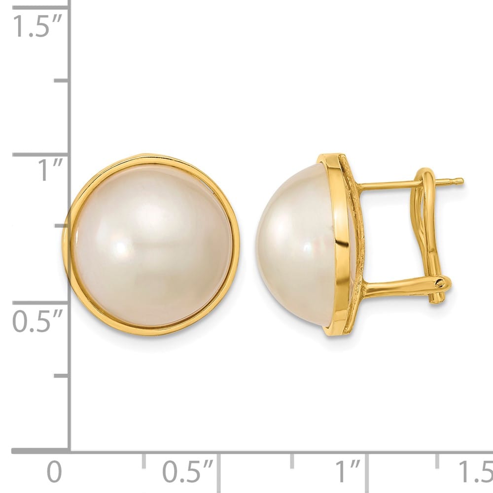 14K Yellow Gold 14-15mm White Mabe Saltwater Cultured Pearl Earrings