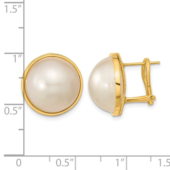 14K Yellow Gold 14-15mm White Mabe Saltwater Cultured Pearl Earrings
