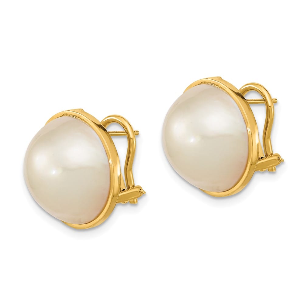 14K Yellow Gold 14-15mm White Mabe Saltwater Cultured Pearl Earrings