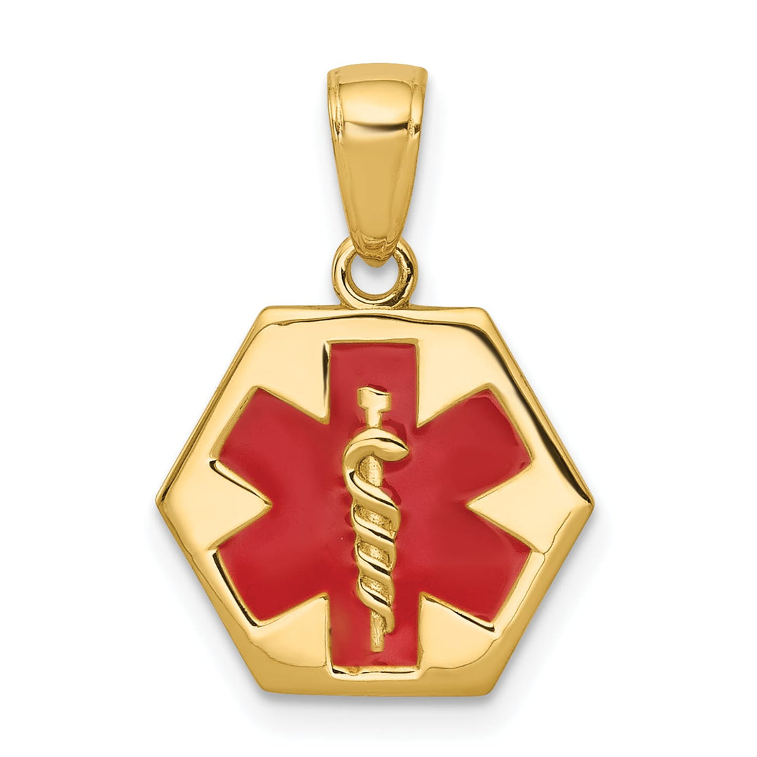 14K Yellow Gold 14mm Hexagon Enameled Back Medical Disc Pendant