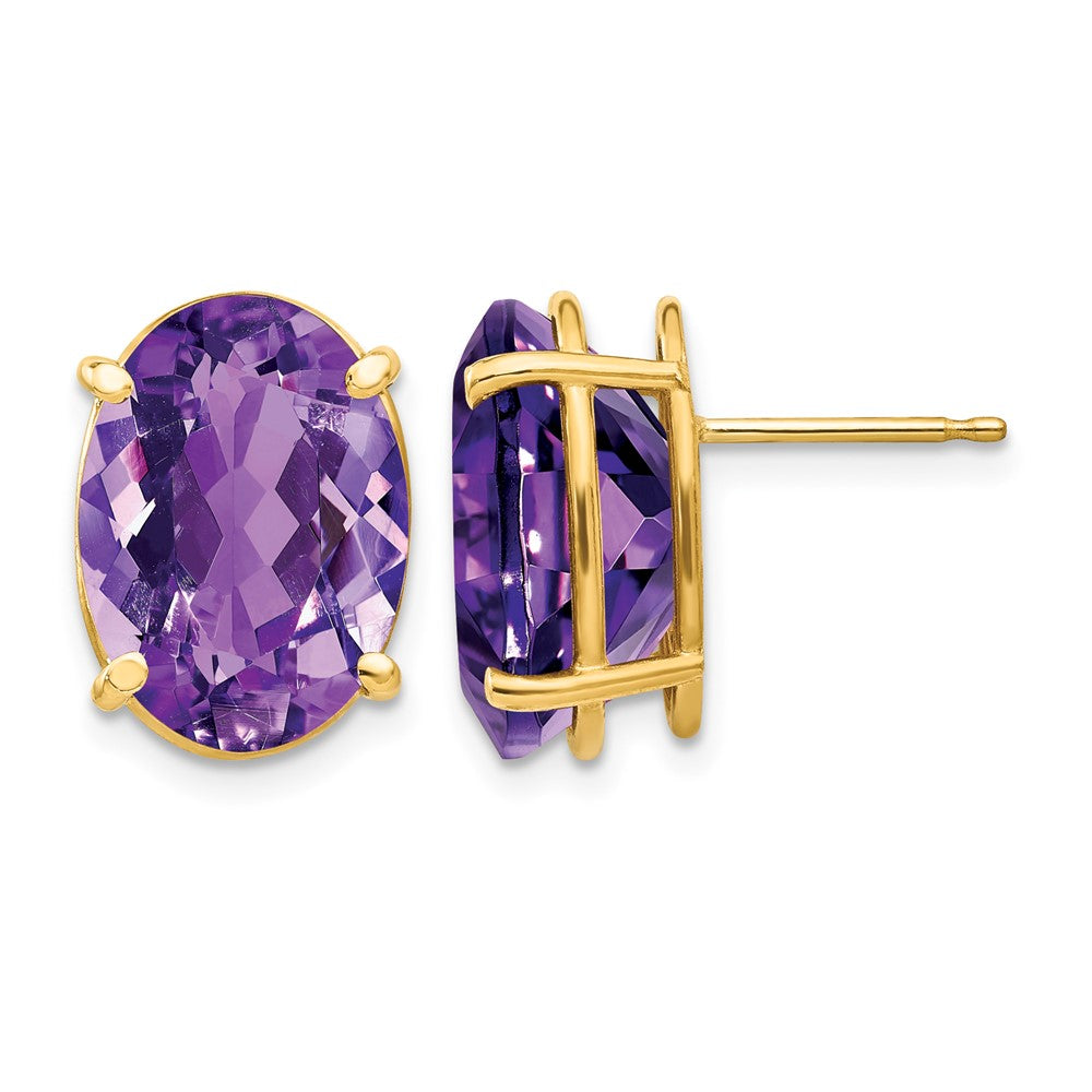 14K Yellow Gold 14x10mm Oval Amethyst Post Earrings, view 1 of 4