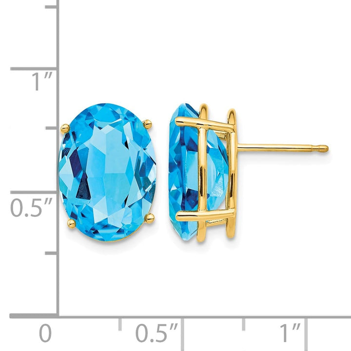 14K Yellow Gold 14x10mm Oval Blue Topaz Post Earrings, view 4 of 4