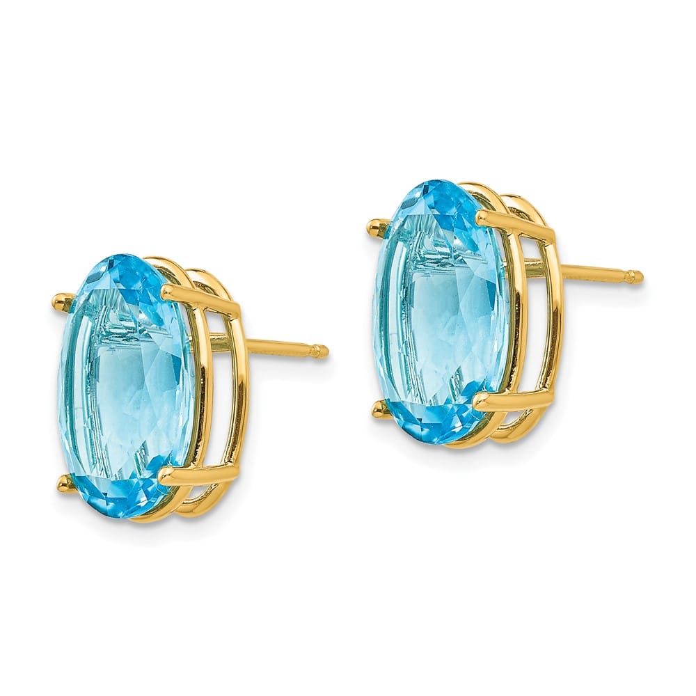 14K Yellow Gold 14x10mm Oval Blue Topaz Post Earrings, view 2 of 4
