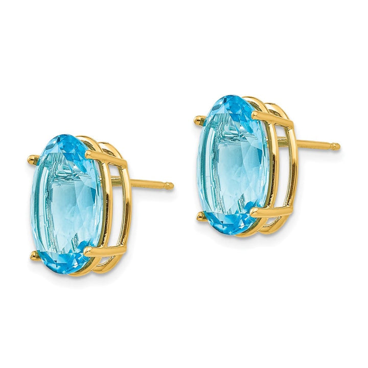 14K Yellow Gold 14x10mm Oval Blue Topaz Post Earrings, view 2 of 4