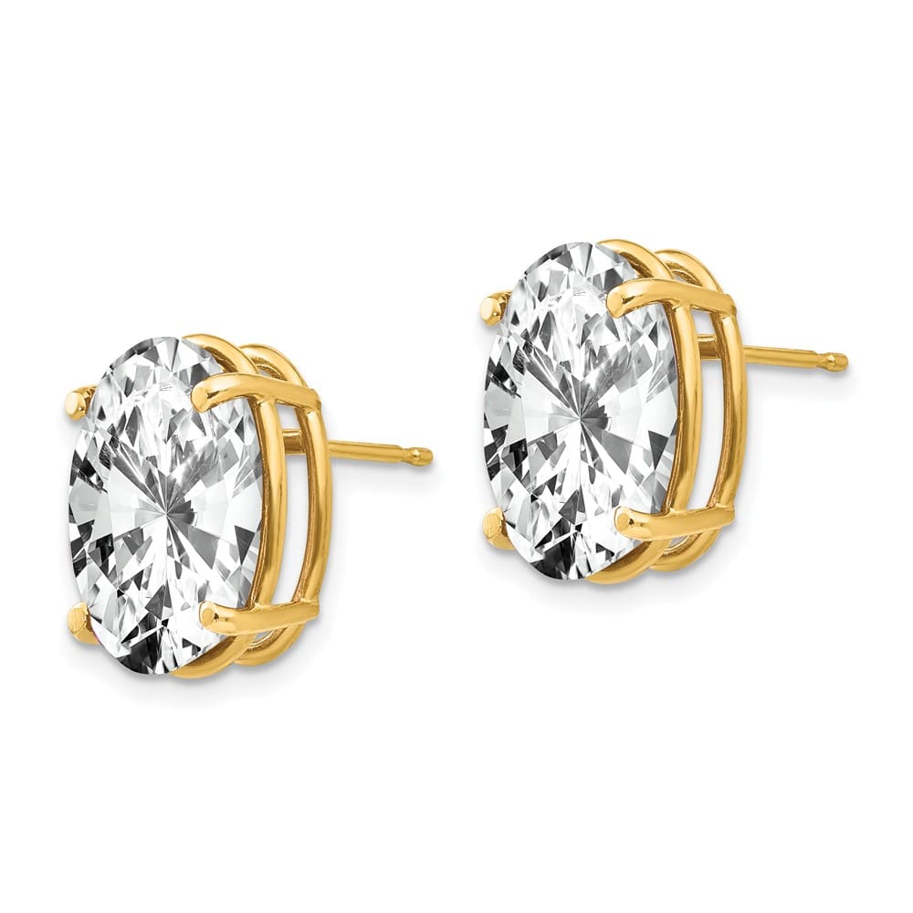 14K Yellow Gold 14x10mm Oval Cubic Zirconia Post Earrings, view 2 of 4