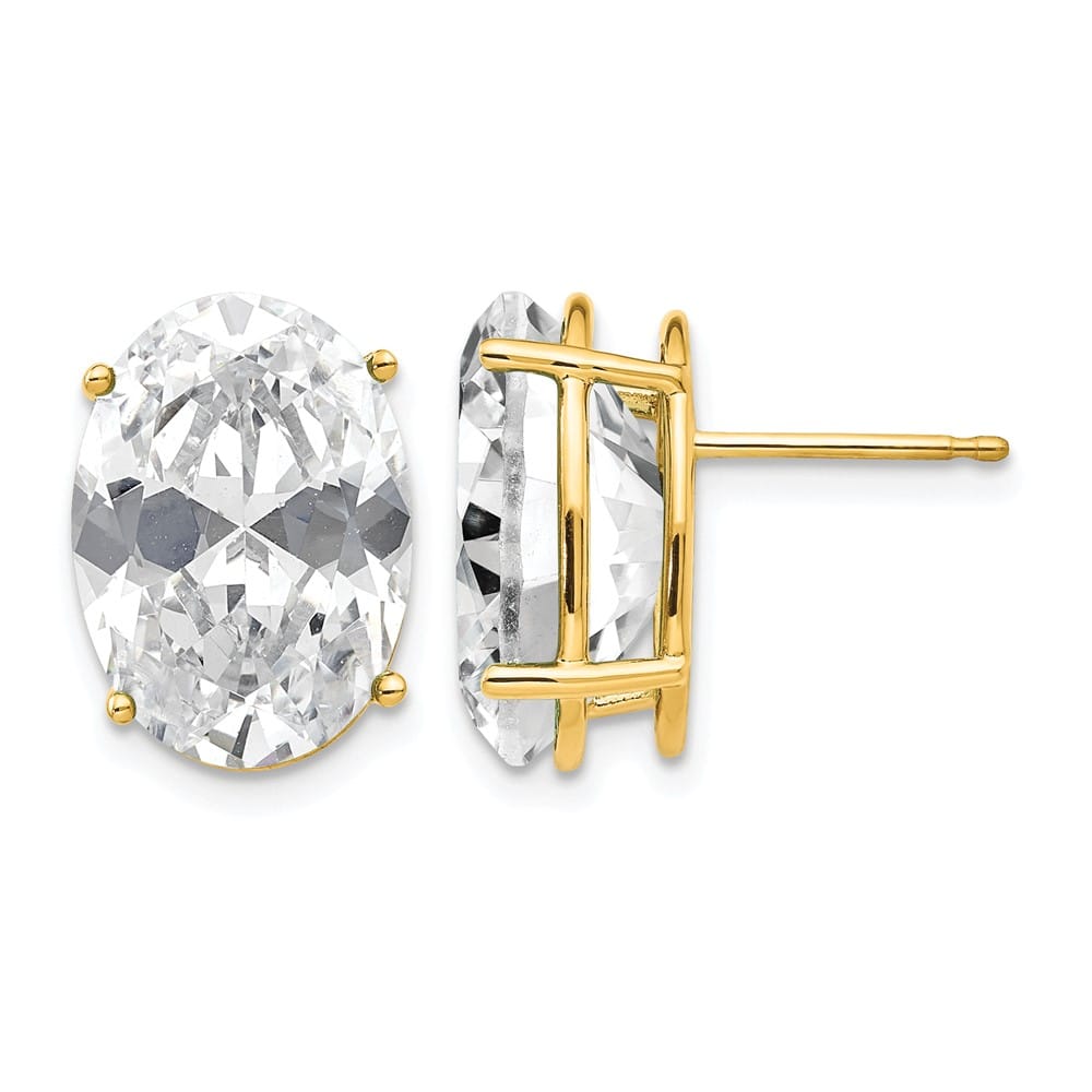 14K Yellow Gold 14x10mm Oval Cubic Zirconia Post Earrings, view 1 of 4