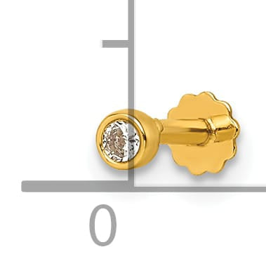 14K Yellow Gold 16 Gauge Polished 2.8mm Round Bezel CZ Labret Stud