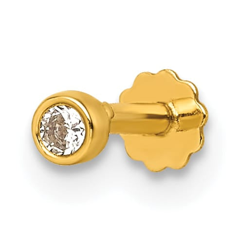 14K Yellow Gold 16 Gauge Polished 2.8mm Round Bezel CZ Labret Stud