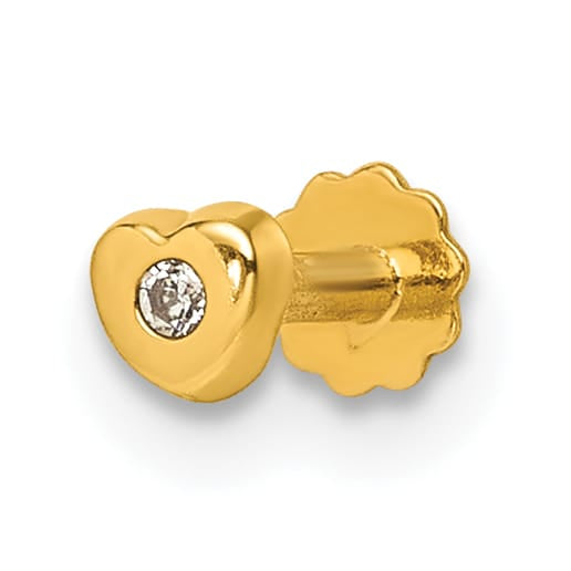14K Yellow Gold 16 Gauge Polished CZ Heart Labret Stud