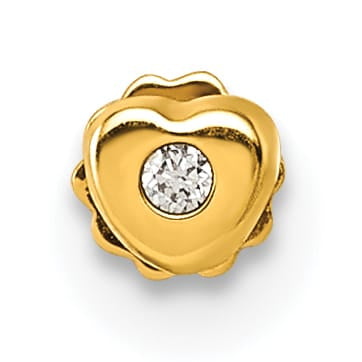14K Yellow Gold 16 Gauge Polished CZ Heart Labret Stud