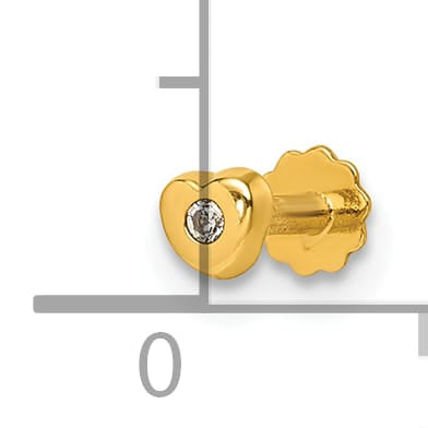 14K Yellow Gold 16 Gauge Polished CZ Heart Labret Stud