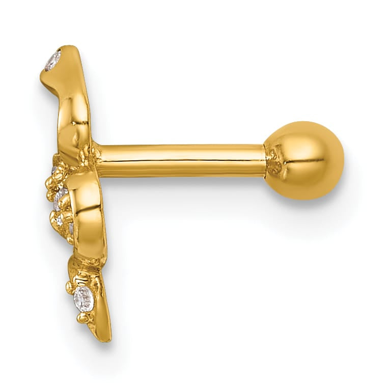 14K Yellow Gold 16 Gauge Polished CZ Snake Labret Stud